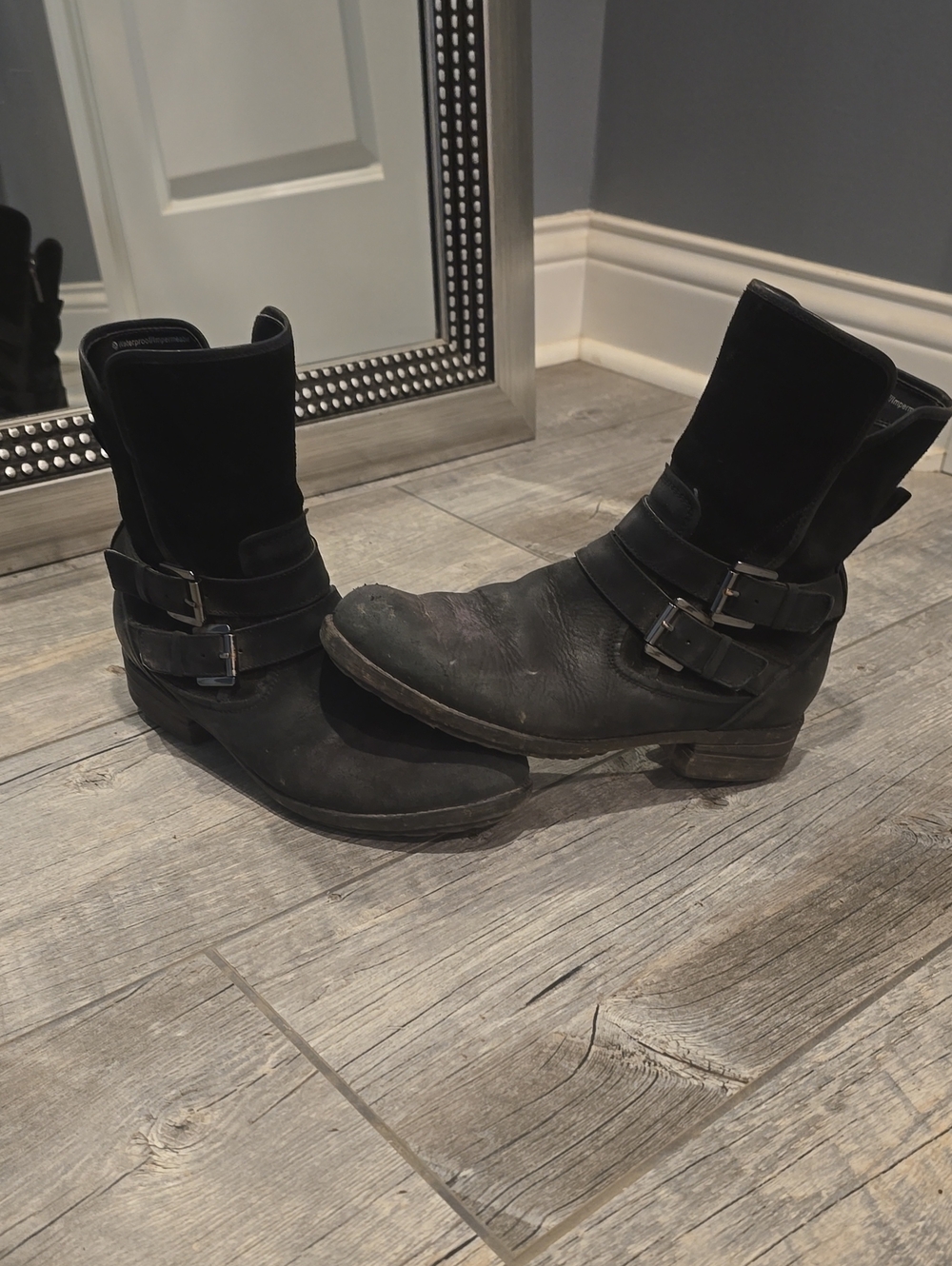 Blondo Black Leather Double-Buckle Ankle Boots